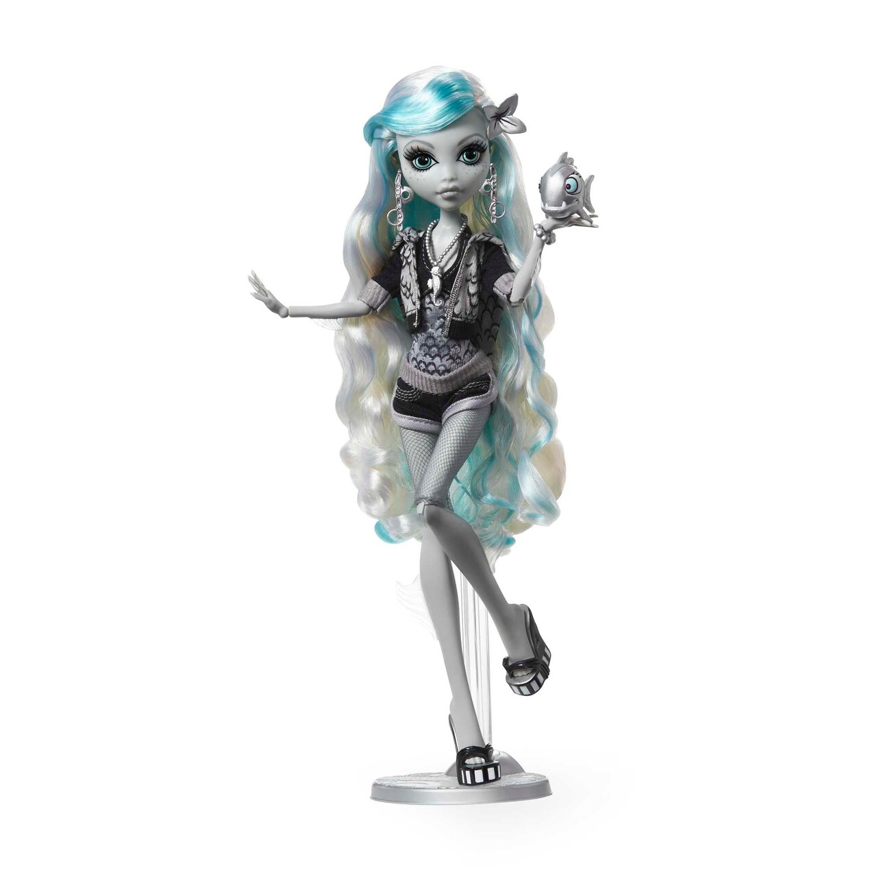 Monster High Reel Drama Doll, Lagoona Blue in Black and White, Collectible Reproduction with Doll-Size and Life-Size Posters, Horror Flick Theme